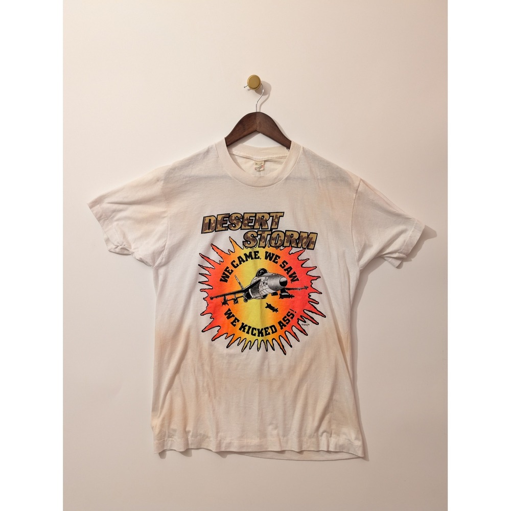 Screen Stars Desert Storm T-Shirt Mens XL White Fair Vintage 90s Military Tee